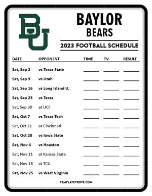 Printable 2023 Baylor Bears Football Schedule