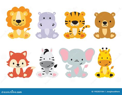 Cute Wild Safari Animals Vector Illustration Stock Vector - Illustration of character, icon ...