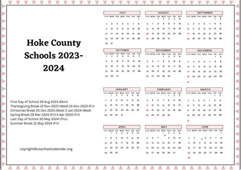 Hoke County Schools Calendar with Holidays 2023-2024