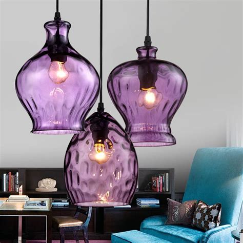 Simple creative Pendant Lights personality purple glass dining bar restaurant bedroom study ...