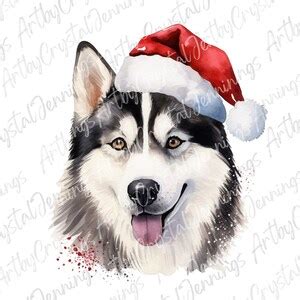 Christmas Husky Design, Holiday Gift Instant Download Dog Wearing Santa ...