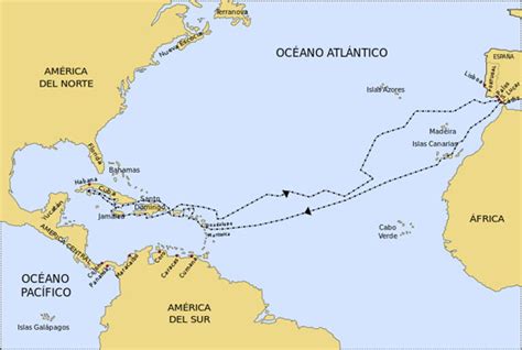 Mapa del segundo viaje de Cristóbal Colón (25 de septiembre de 1493-11 ...