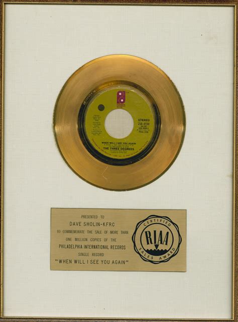 Two RIAA 'Gold' awards for the singles "When Will I See You Again" and ...