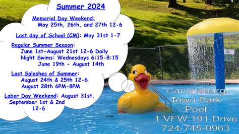 Canonsburg Town Park Pool 2024 Schedule | Canonsburg PA