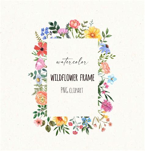 Wildflowers Frame Border Clipart Watercolor Wildflower Meadow | Etsy