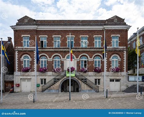 Hoegaarden, Flemish Brabant, Belgium , Facade of the Town Hall with ...