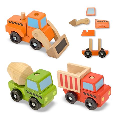 Melissa & Doug Stacking Construction Vehicles Wooden Toy Set: Amazon.co.uk: Toys & Games