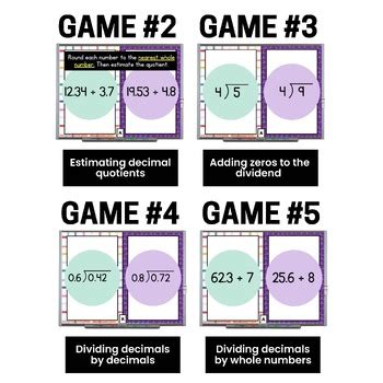 5th Grade Dividing Decimals Games: Dividing Decimals by Decimals & Whole Numbers