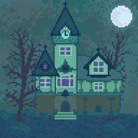 Spooky haunted mansion : r/PixelArt