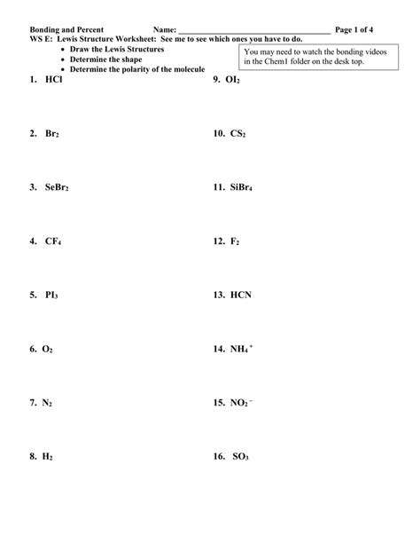 Lewis Dot Diagram Worksheet With Answer Keys