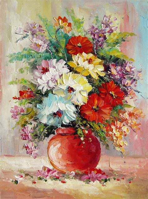 12 x 16 inches - Flower in vase #007 - oil on canvas painting art - Gift idea by ...