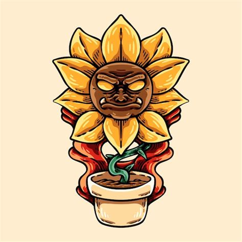 Premium Vector | Head of flower monster illustration