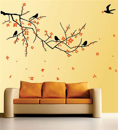 Buy WallTola PVC Vinyl Nature Black Branch with Flowers Wall Sticker Online - Florals - Wall Art ...