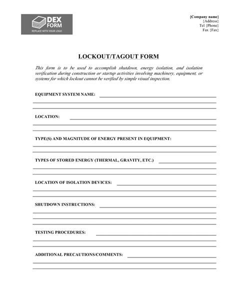 Free Lockout Tagout Procedure Template Word Lockout Tagout Form - Vrogue