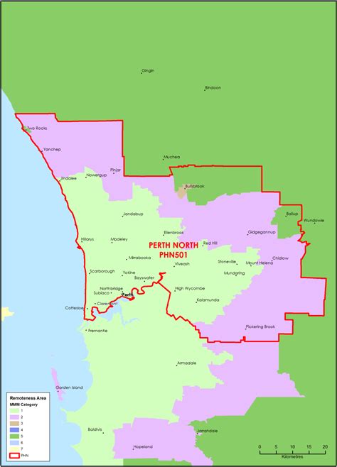 Perth North (WA) Primary Health Network (PHN) map – Modified Monash ...