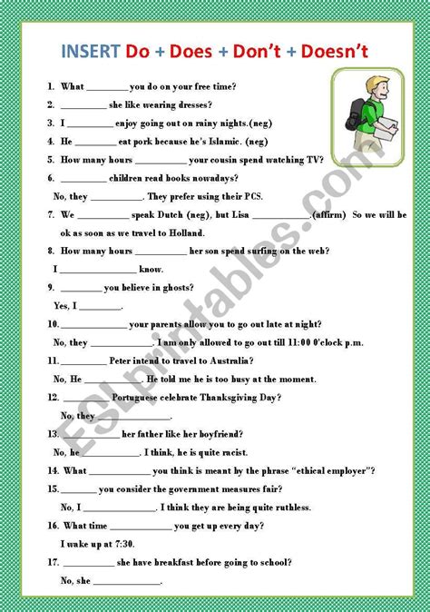 AUXILIAR: DO + DOES + DON´T + DOESN´T - ESL worksheet by ascincoquinas