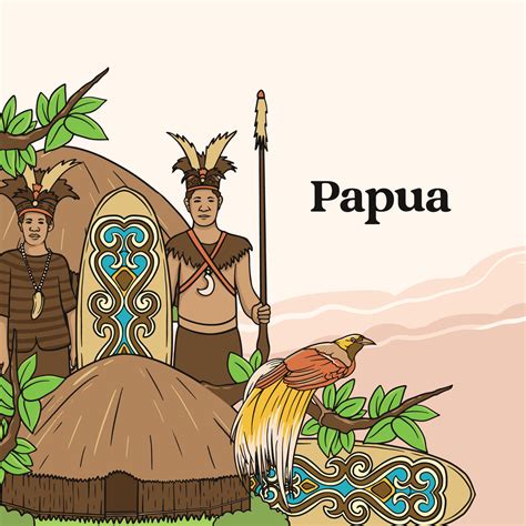 Set papua Illustration. Hand drawn Indonesian cultures background ...