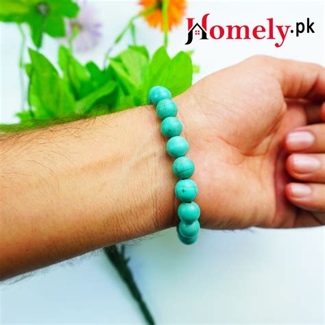 Nepali Feroza Round Beads Bracelet (Synthetic Stones) - Homely.pk