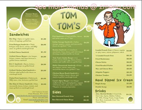 Online Menu of Tom Toms Restaurant, Point Pleasant, West Virginia, 25550 - Zmenu