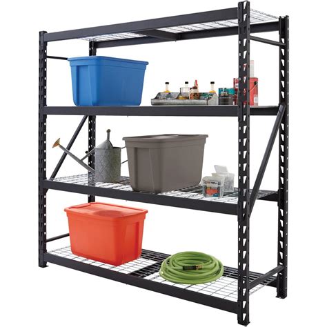 Husky Black 4-Tier Heavy Duty Steel Garage Storage Shelving (77 in. W x 78 in. H x 24 in. D ...