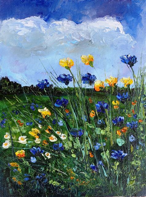 Wildflower Painting Oil Meadow Original Art Flower Landscape | Etsy