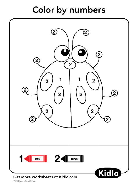 Color By Numbers - Insects Worksheet #01 - Kidlo.com