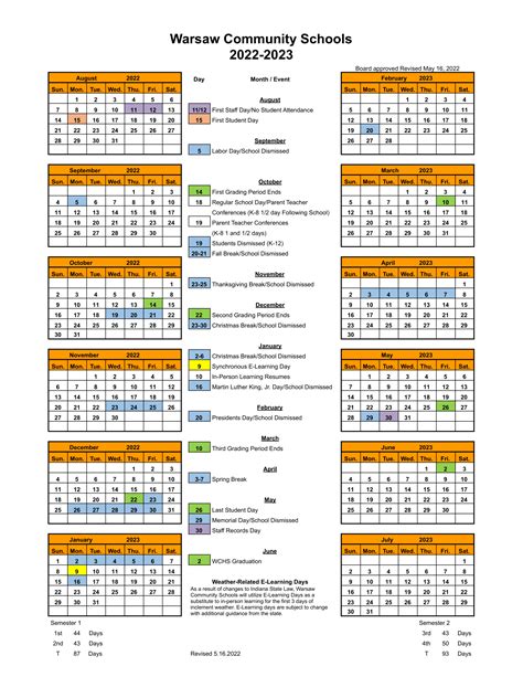 Calendars | Warsaw Community Schools