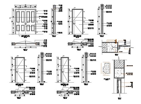 Wooden multiple door and windows installation structure cad drawing ...