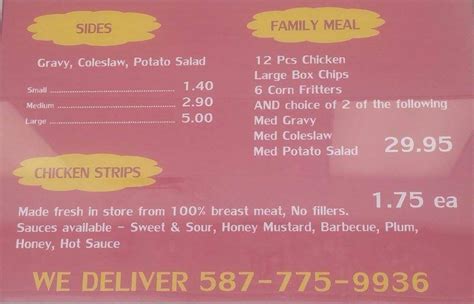 Menu at Chicken On The Way restaurant, Airdrie, -2800 Main Street SE