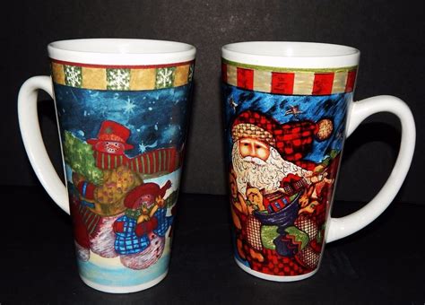 2 Ceramic 6" Coffee Mugs Christmas Santa Claus Snowman Holiday Cafe ...