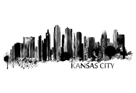 Kansas City Skyline Watercolor Black and White Art Print 736