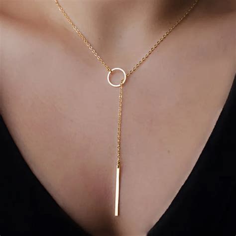 Linnor Minimalist Chains Circles Long Necklace Gold color Charm Choker Necklase for Women Gifts ...