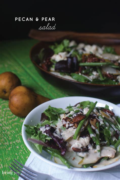 pear salad with sweet & spicy pecans + creamy pecan dressing - bring joy