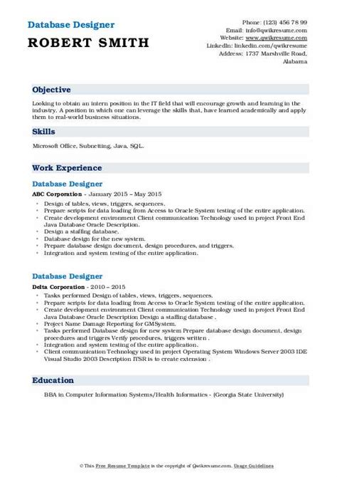 Database Designer Resume Samples | QwikResume