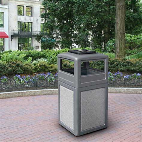 DCI Marketing Dome Lid StoneTec Series Outdoor Trash Receptacles, 42 Gal., Gray with Ashtone ...