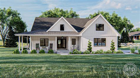 1 Story Modern Farmhouse Style Plan with Wraparound Porch an