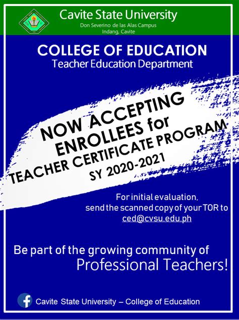 Enrollment for Teacher Certificate Program – Cavite State University