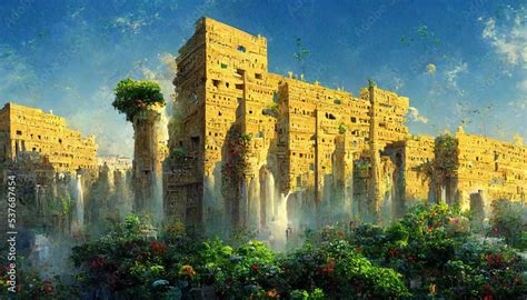 The Hanging Gardens of Babylon, the capital city of the ancient Babylonian Empire, Chaldean ...