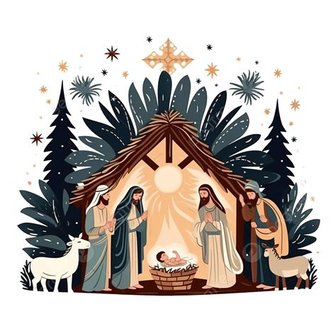 Christmas Hygge Interior With Christmas Nativity Scene With Holy Family ...