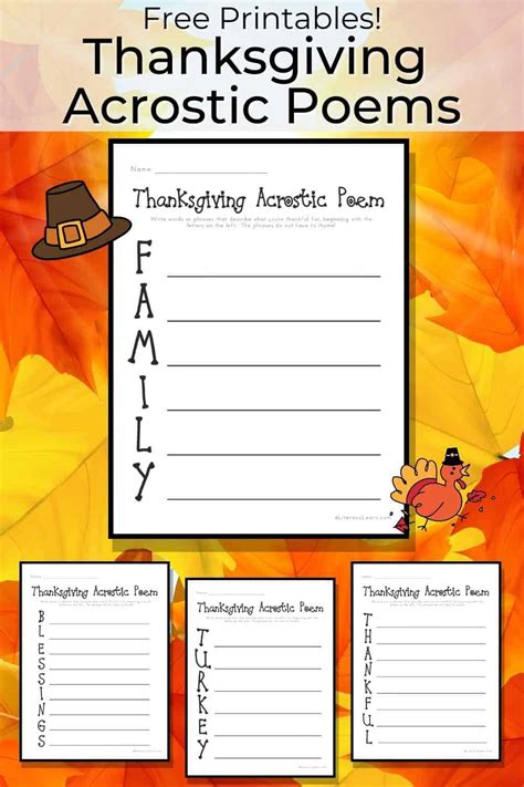 Thanksgiving Acrostic Poems - 4 Free Printables - Literacy Learn