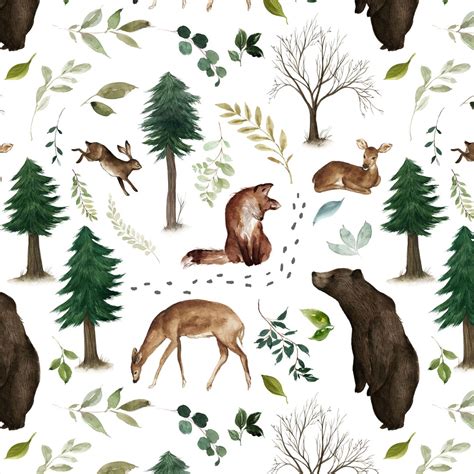 Woodland Animals Fabric by the Yard. Quilting Cotton, Organic Knit, Jersey or Minky. Woodland ...