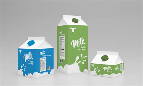 Premium PSD | One liter half liter and 250ml milk pack packaging packet design mockup