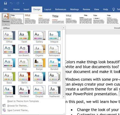 How to change document theme colors in Office programs