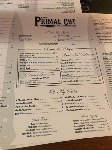 Menu at The Primal Cut steakhouse, Tinley Park