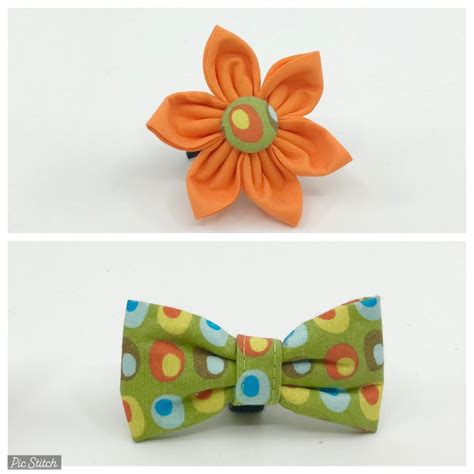 Cat Collar With Flower or Bow Tie Green and Orange Double Dot - Etsy