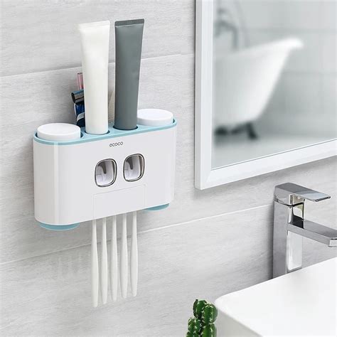 Automatic Squeeze Toothpaste Storage Racks Shelves Wall Mounted Toothbrushes Cups Toiletry ...