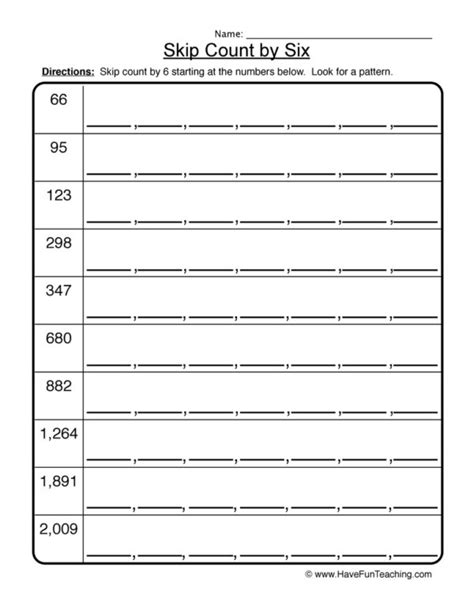 Skip Count by Six Worksheet - Have Fun Teaching