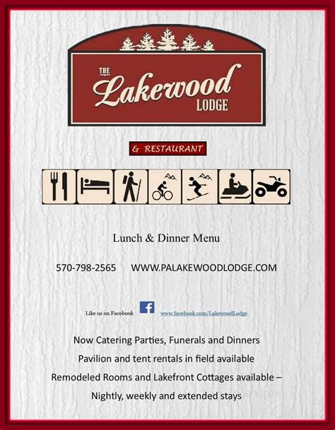 Menu of Lakewood Lodge in Lakewood, PA 18439