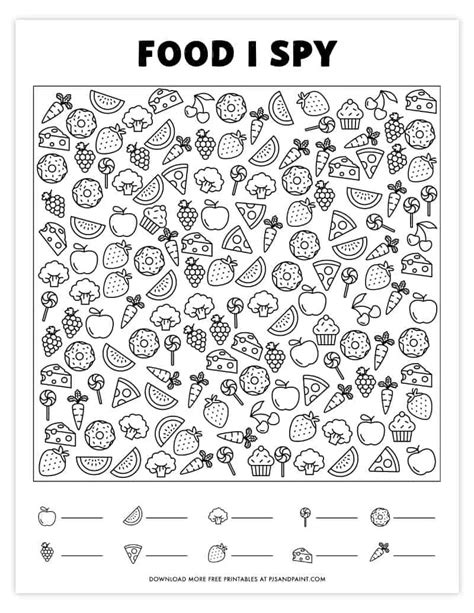 Free Printable I Spy Game - Food Themed I Spy - Pjs and Paint