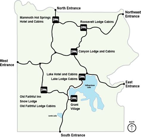 Map of park showing locations of lodges Yellowstone Vacation, Visit ...